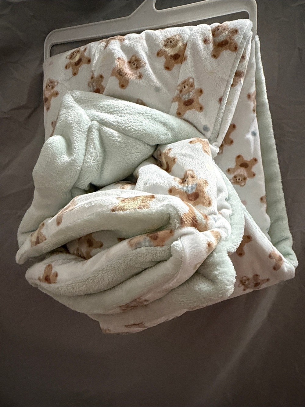Carter's Mint Baby Blanket with Brown Bear Print